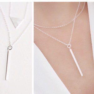 Skinny vertical silver bar necklace, Delicate Layered Necklace, elegant dainty pendant, Minimalist Long bar necklace, gift for her