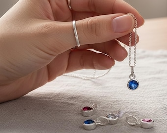 Sterling Silver Swarovski Birthstone Charm: Add-on for Necklace Bracelet