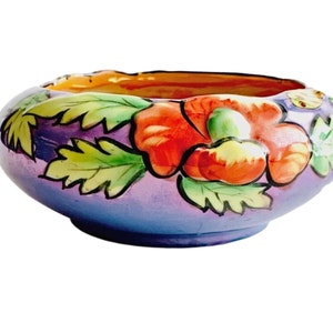 Japan Lusterware Bowl, Orange Blue Lusterware Floral Moth Butterfly Made in Japan Bowl, Seisei & Co Lusterware Bowl, Botanical Luster Bowl