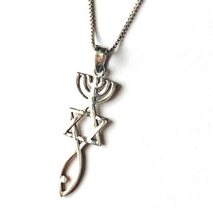925 Sterling Silver Star Of David Menorah Jewish Pendant Necklace, Jewish Silver Pendant on Fine Silver Box Chain, Silver Jewish Jewelry