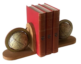 Globe Bookends, Vintage Old World Globe Book Ends, Spinning Green Globe Bookends, Vintage Globes, Reproduction Zona Torrida Bookends