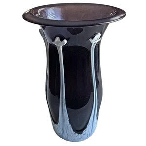 Vintage Murano Glass Vase, Smoky Amethyst Blown Glass Vase, Art Glass Vase, Venetian Blown Glass Vase, Purple White Glass Vase, MCM Vase