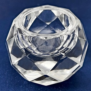 Crystal Votive Holder, Vintage Faceted Crystal Votive Holder, Round Faceted Crystal Tealight Candle Votive Holder, Clear Crystal Votive