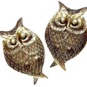 2 Brass Owl Dish Set , Brass Owl Ring Dish Set, Brass Owl Coin Catchers, Owl Ring Keepers, Brass Owl Collectibles, Two Cast Brass Owl Dishes