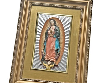 3D Our Lady of Guadalupe Italian Art, Ornate Framed Our Lady of Guadalupe, Virgin Mary Three Dimensional Ornate Gold Wall Art, Posh Design