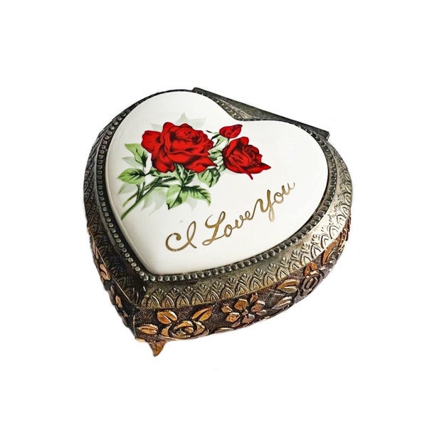 I Love You Heart Shaped Musical Ring Box, Lara's Theme Music Box, Heart Shaped Rose Topped Box, Heart Music Ring Box,  Engagement Ring Box