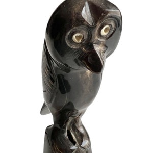 Carved Owl Figure, Buffalo Bovine Carved Horn Owl, Black Owl Statue, Carved Folk Art Horn BoneOwl, Owl Collectible