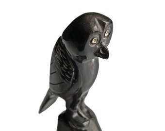 Carved Owl Figure, Buffalo Bovine Carved Horn Owl, Black Owl Statue, Carved Folk Art Horn BoneOwl, Owl Collectible