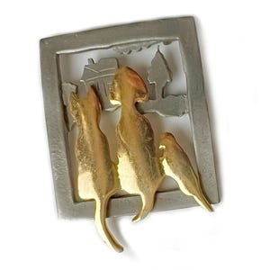 Pet Theme Pewter Brooch Pin, Vintage Cat Dog Bird Brushed Pewter Pin Brooch, Ultra Craft Pewter Gift Pin, Novelty Pewter Pin Cat Dog Bird