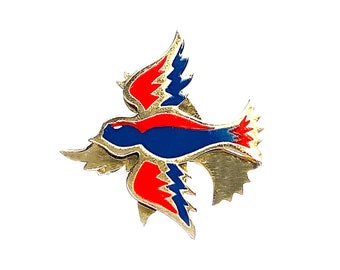 Enamel Bird Pin, James N Hall Bird Pin, Red Blue Enamel and Gold Tone Bird Brooch, Flying Bird Pin, Yankee Silversmith Bird Brooch