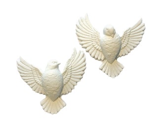 Two White Doves, Vintage Burwood Bird Hangings, 2 White Dove Wall Hangings, Flying Bird Art, White Dove Nursery Wall Decor, White Birds