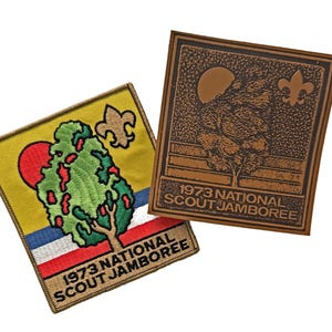 1973 Set of TWO National Boy Scout Jamboree Patches, Large Leather Jamboree Patch, Large Embroidered Jamboree Path, Boyscout Memorbilia