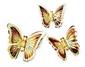 Brass Butterflies Wall Decor, Vintage Gold Metal Butterfly Decor, 3 Dimensional Butterfly Wall Hangings, Five 3D Brass Tin Butterfly Hanging