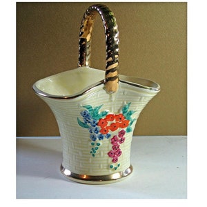 Keele Street Porcelain Basket , Vintage China Floral Basket , Porcelain Vintage Garden Basket, Keele Pottery Candy Basket, Floral Basket