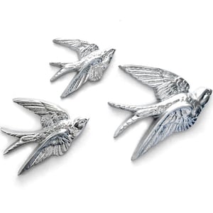 Silver Swallows, Bird Wall Art, Vintage Burwood Bird Hangings, 3 Silver Bird Wall Hangings, Flying Bird Art, Flying Swallow Wall Decor