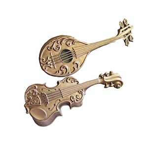 Sexton Instruments wanddecoratie, muziekinstrumenten wandkleden, mandoline gegoten viool metalen wandkleden, Sexton by HODA Cast Instruments