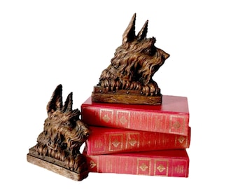 Scottish Terrier Bookends, Vintage Syroco Bookends, Terrier Dog BookEnds, Schnauzer Bookends, Biblioteca Vintage West Highland Terrier Bookends