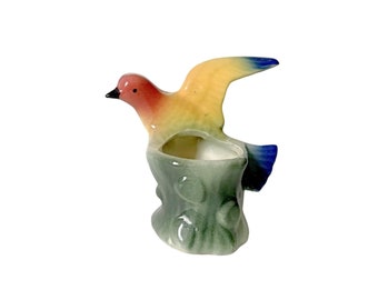 Plantador de pájaros verde azul rojo amarillo, maceta de pájaro azul de cerámica, plantador de pájaros, plantadores de pájaros, plantador de pájaros en vuelo, plantador de cerámica, pájaro de cerámica