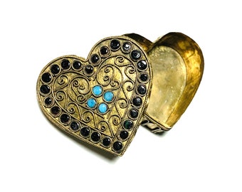 Brass Heart Shaped Box, Ornate Brass Heart Box, Brass Trinket Box, Brass Pill Box, Brass Ring Box, Heart Shaped Ring Holder Brass Box