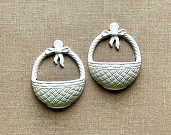 Two White Basket Wall Pockets, Set of 2 Burwood Wall Hangings for Air Plants or Faux Greenery and Flowers, Burwood White Wall Pockets