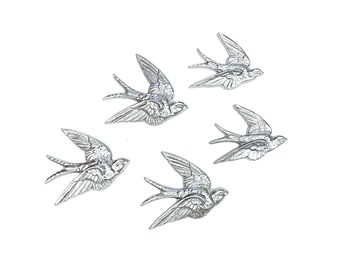 Five Silver Swallows, 5 Flying Birds Wall Art, Vintage Burwood Bird Flock Hangings, Family of 5 Silver Bird Wall Hangings, Family of Five