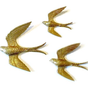 Golden Swallows, Bird Wall Art, Vintage Burwood Bird Hangings, 3 Gold Bird Wall Hangings, Flying Bird Art, Flying Swallow Wall Decor image 4