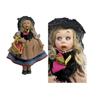 LENCI DOLL アンティークのレンチ・ドール 赤い頭巾の人形 31cm Antique Lenci Mascotte Doll, Wool Felt Clothes, Flower Basket, 9