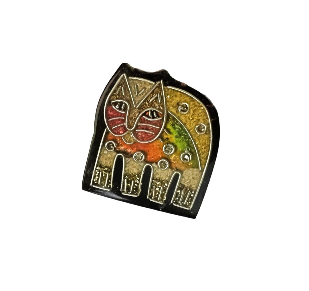 LEE SANDS Cat Inlay Brooch, Vintage Crushed Stone Inlay Pin, Cloisonne ...
