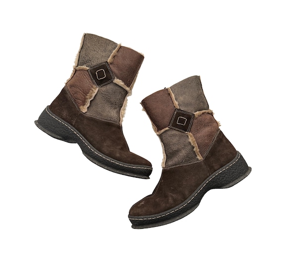 Reiker Shearling Patchwork Brown Suede Boots, Wom… - image 1