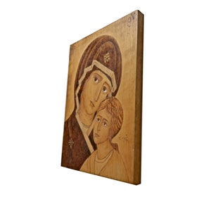 Religious Madonna and Child Wood Pyrography Icon, Nazareth Hermitage ...