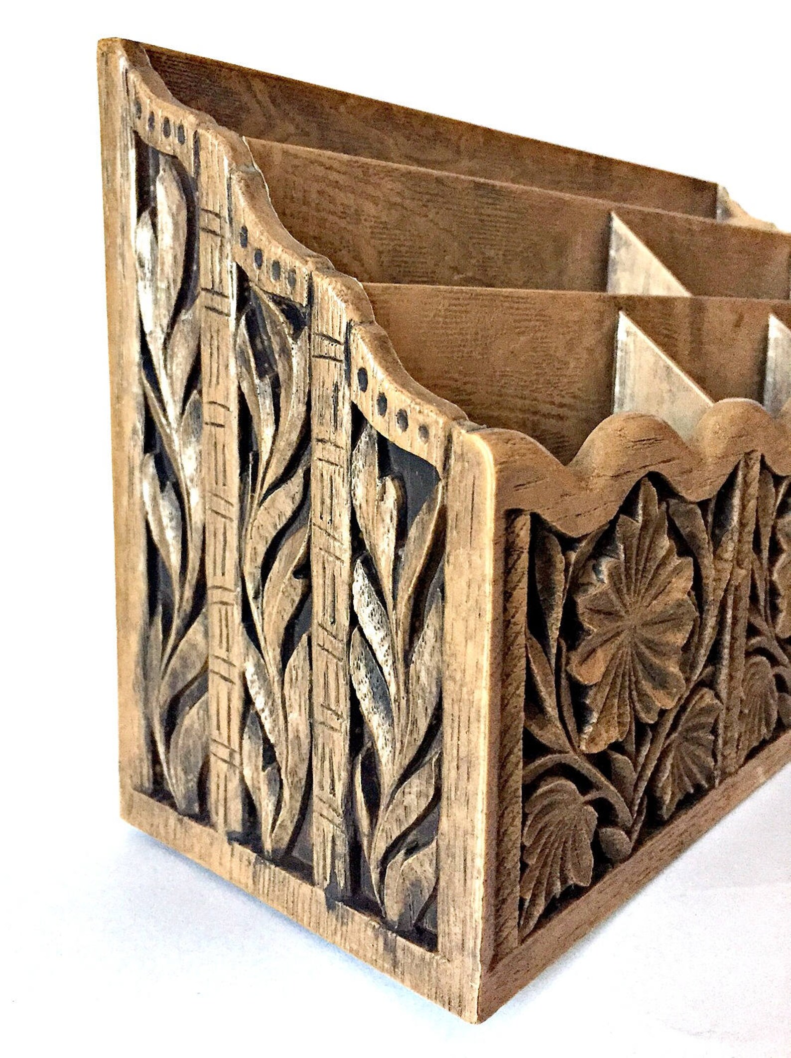 Faux Carved Mail Sorter Vintage Mail Caddy Letter Sorter Etsy