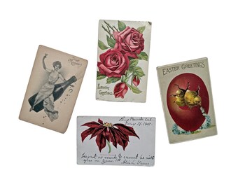 Vintage  Antique Holiday Postcards, FOUR Holiday Postcards, Set of 4 Postcards