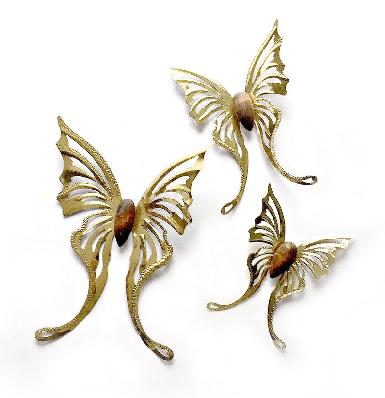 Brass Butterflies Wall Decor Vintage Gold Metal Butterfly Etsy
