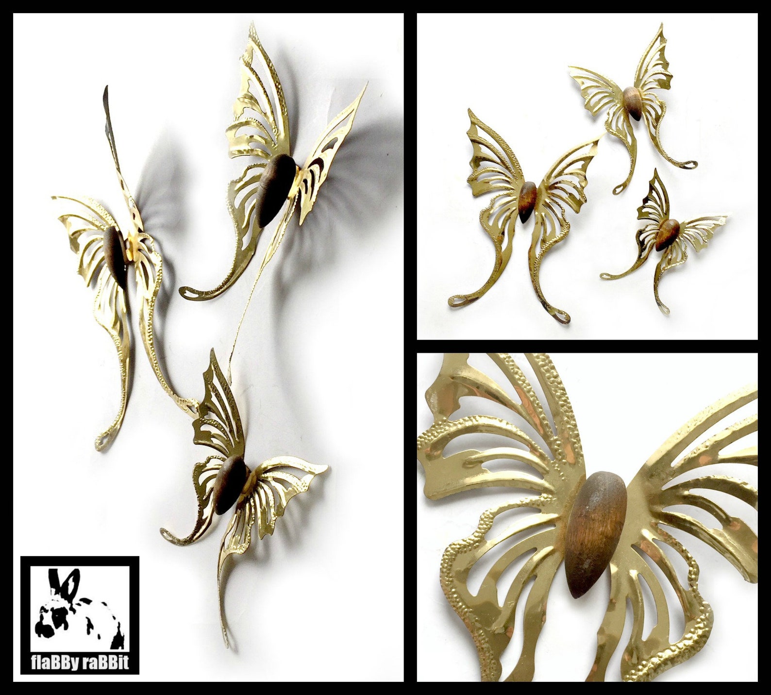 Brass Butterflies Wall Decor Vintage Gold Metal Butterfly Etsy
