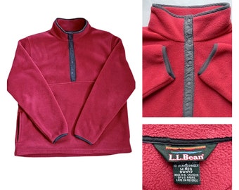 Vintage LL Bean Womens Fleece 1/4 Snap Pullover Size M, Garnet Red Polartec LLBEAN Pullover with Snaps, LLBEAN Red Fleece