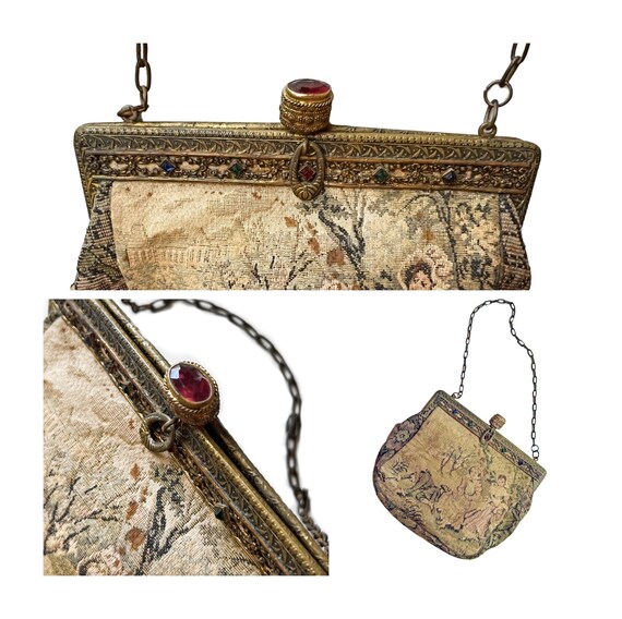 Antique Jeweled Tapestry Bag Decorative Ornate Brass Bejewelled Frame Victorian Purse Handbag Faux Jewel Tapestry Bag on Chain Etsy