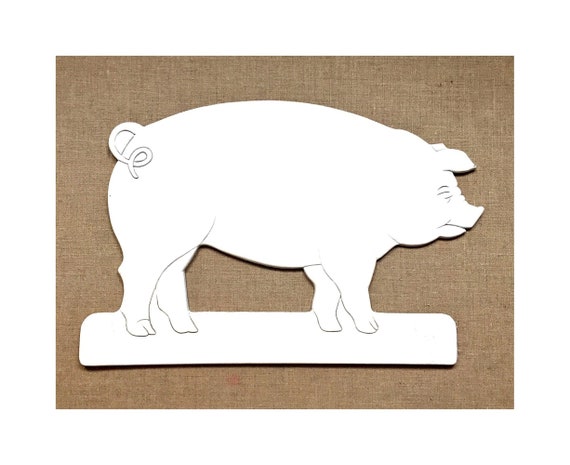 Vintage White Pig Wall Hanging, Pressed Wood Kitchen PIG Decor