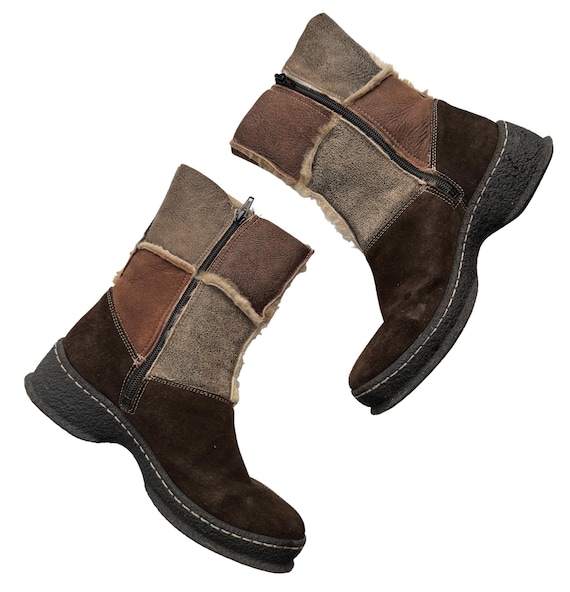 Reiker Shearling Patchwork Brown Suede Boots, Wom… - image 8