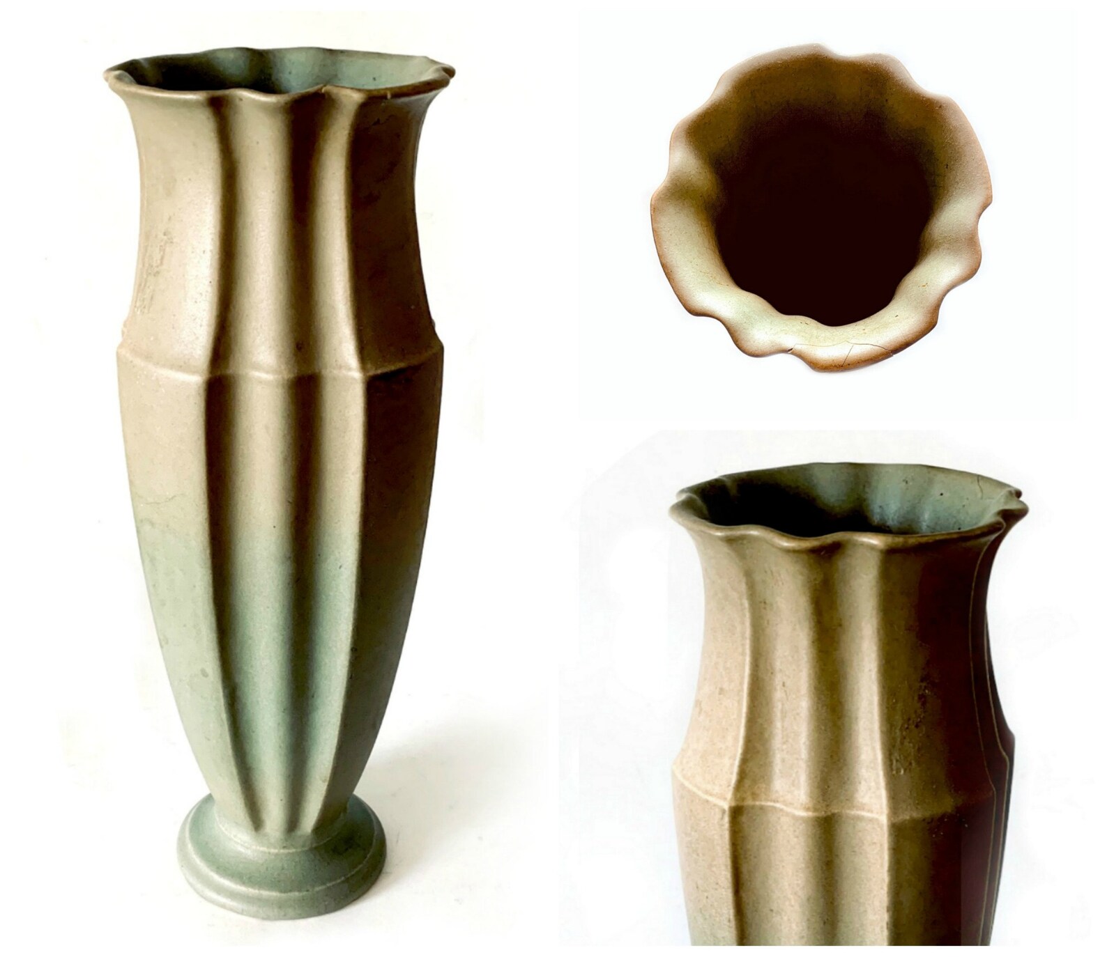 Tall Art Pottery Vase Matte Glaze Vase Soft Green and Brown Etsy