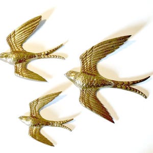 Golden Swallows, Bird Wall Art, Vintage Burwood Bird Hangings, 3 Gold Bird Wall Hangings, Flying Bird Art, Flying Swallow Wall Decor image 3
