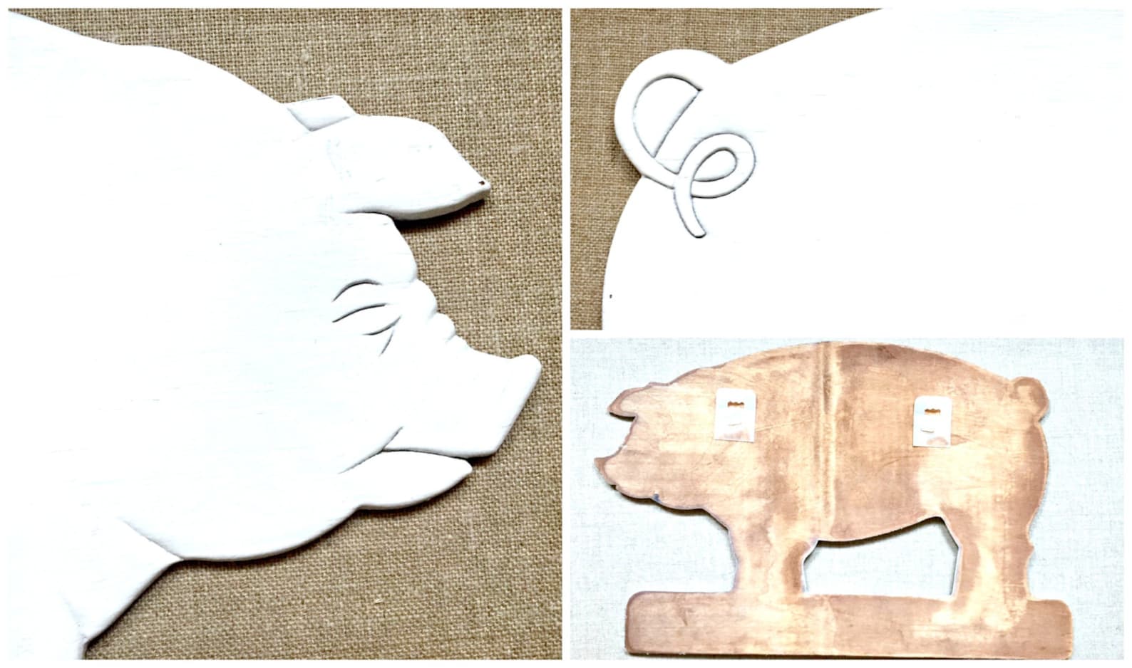 Wood Pig Wall Hanging Vintage White Pig Wall Decor Pressed Etsy