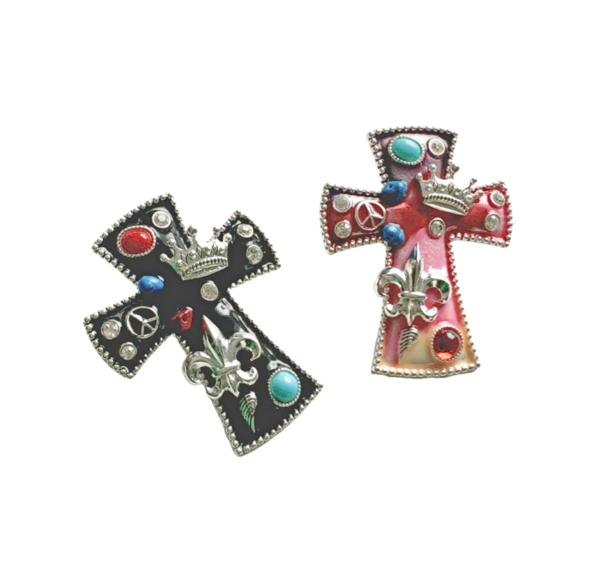 Small Pink Enamel Crucifix or Pendant Purchase 1, Set of Two or