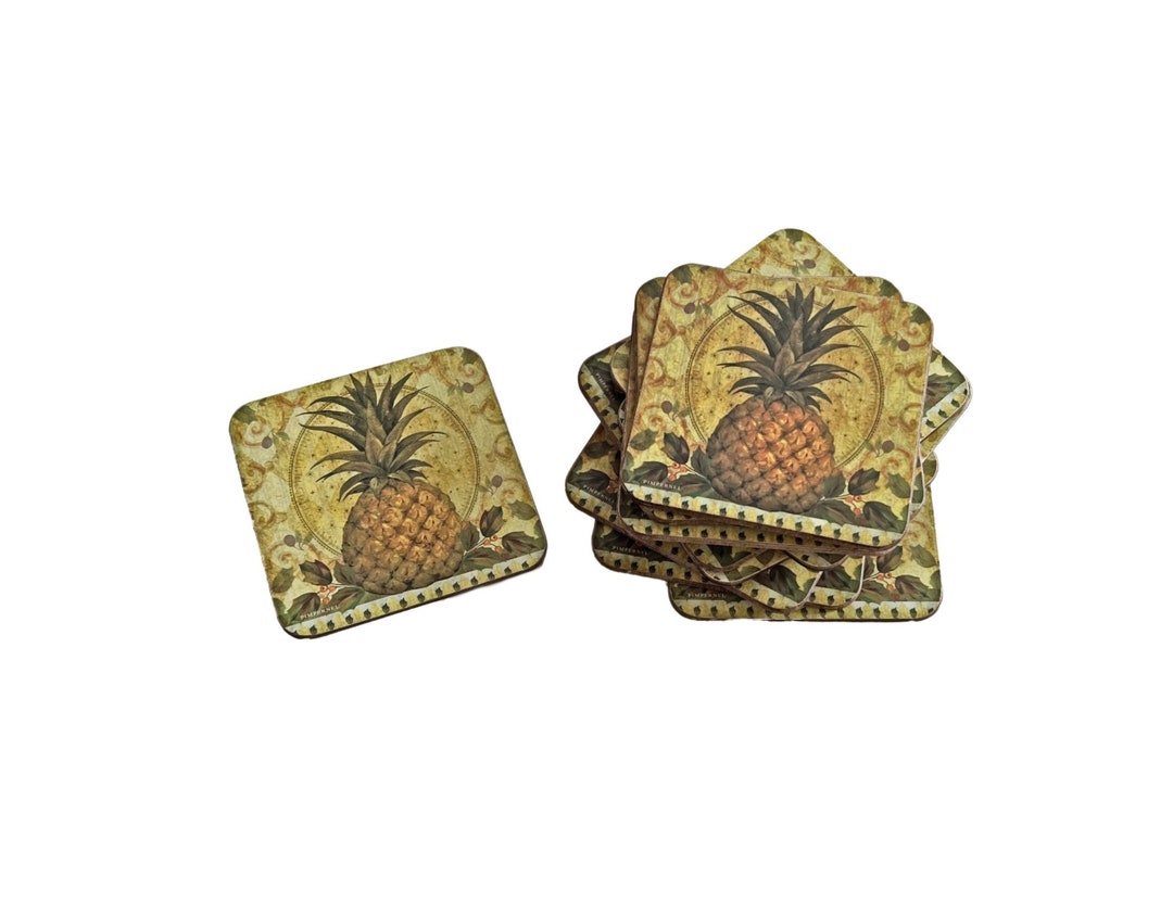 ELEVEN Pimpernel Golden Pineapple Corkbacked Collection Coasters, Set