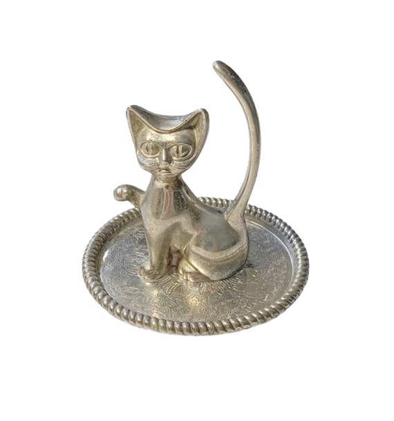 Silver Plate CAT Ring Holder, Silver Cat Ring Catc