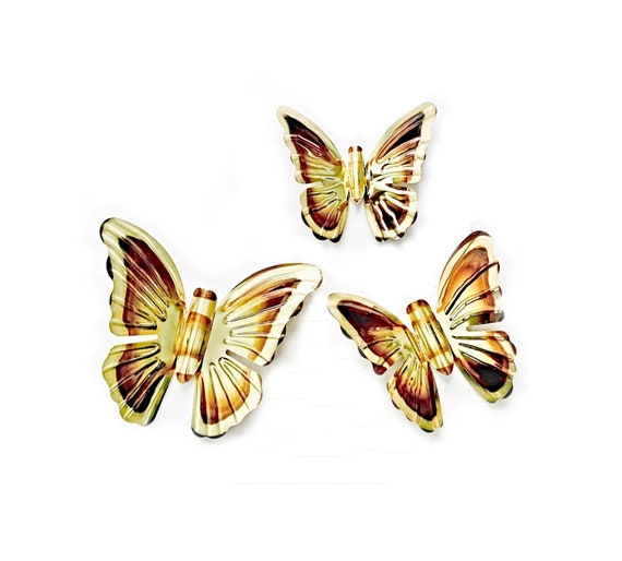 Brass Butterflies Wall Decor, Vintage Gold Metal Butterfly Decor, 3  Dimensional Butterfly Wall Hangings, Five 3D Brass Tin Butterfly Hanging 