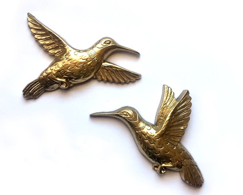 Hummingbird Wall Decor Two Gold Hummingbirds Homco Etsy