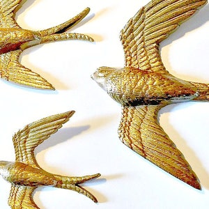 Golden Swallows, Bird Wall Art, Vintage Burwood Bird Hangings, 3 Gold Bird Wall Hangings, Flying Bird Art, Flying Swallow Wall Decor image 5