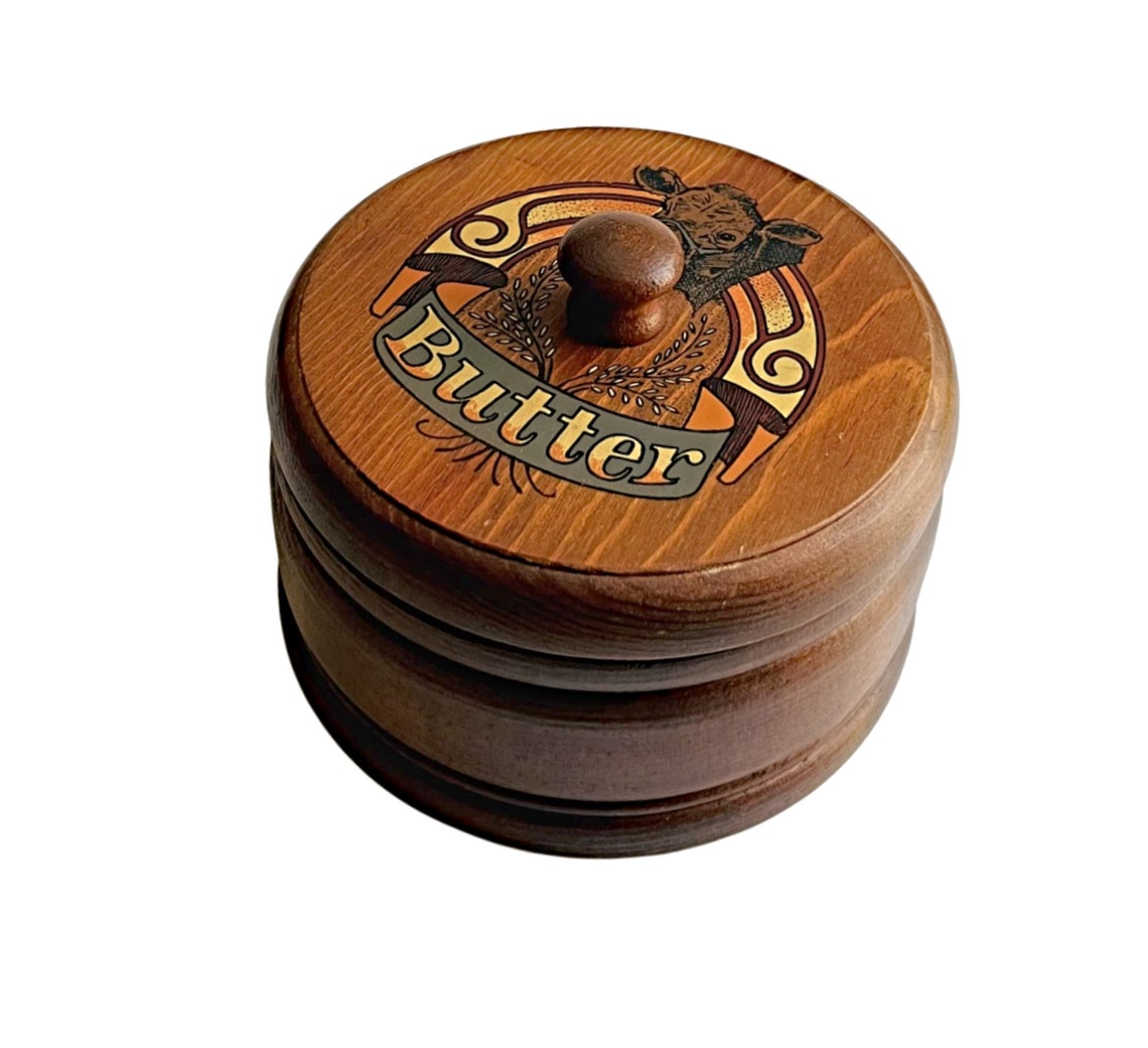 Wooden Butter Box Vintage Round Wood Butter Container With Etsy