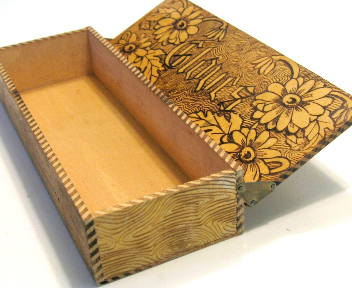 Antique Glove Box Pyrography Decorated Glove Box Wood Burned Etsy