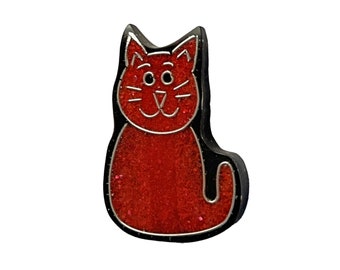 Broche de incrustación de gato rojo LEE SANDS, pasador de incrustación de piedra triturada vintage, broche de piedra triturada Cloisonne, pasador de gato rojo pequeño Lee Sands